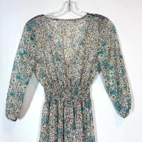 Bohemian Floral Chiffon Long Maxi Dress Sheer Coastal Flowy Beachy XS - Picture 6 of 12